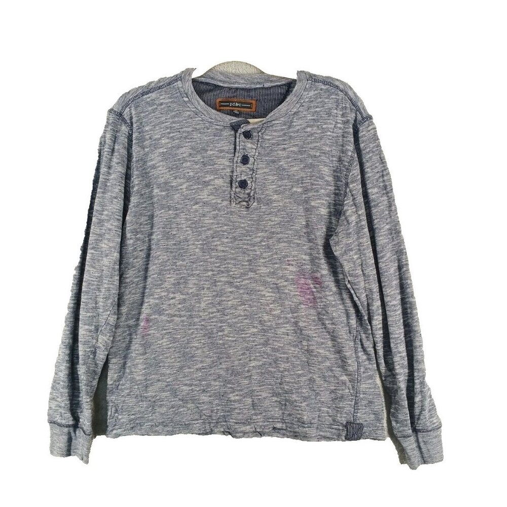 PD&C T-Shirt Long Sleeve Henley Neck Solid Blue SIZE M